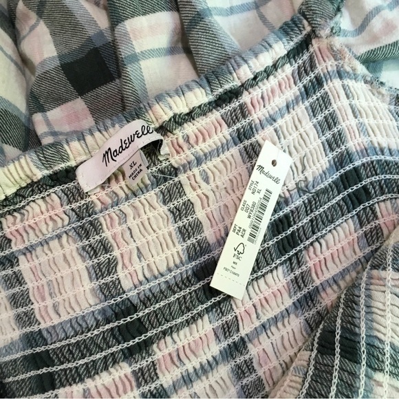 Madewell mini dress Lucie Elbow-Sleeve Smocked in Lebaum Plaid - Picture 5 of 7